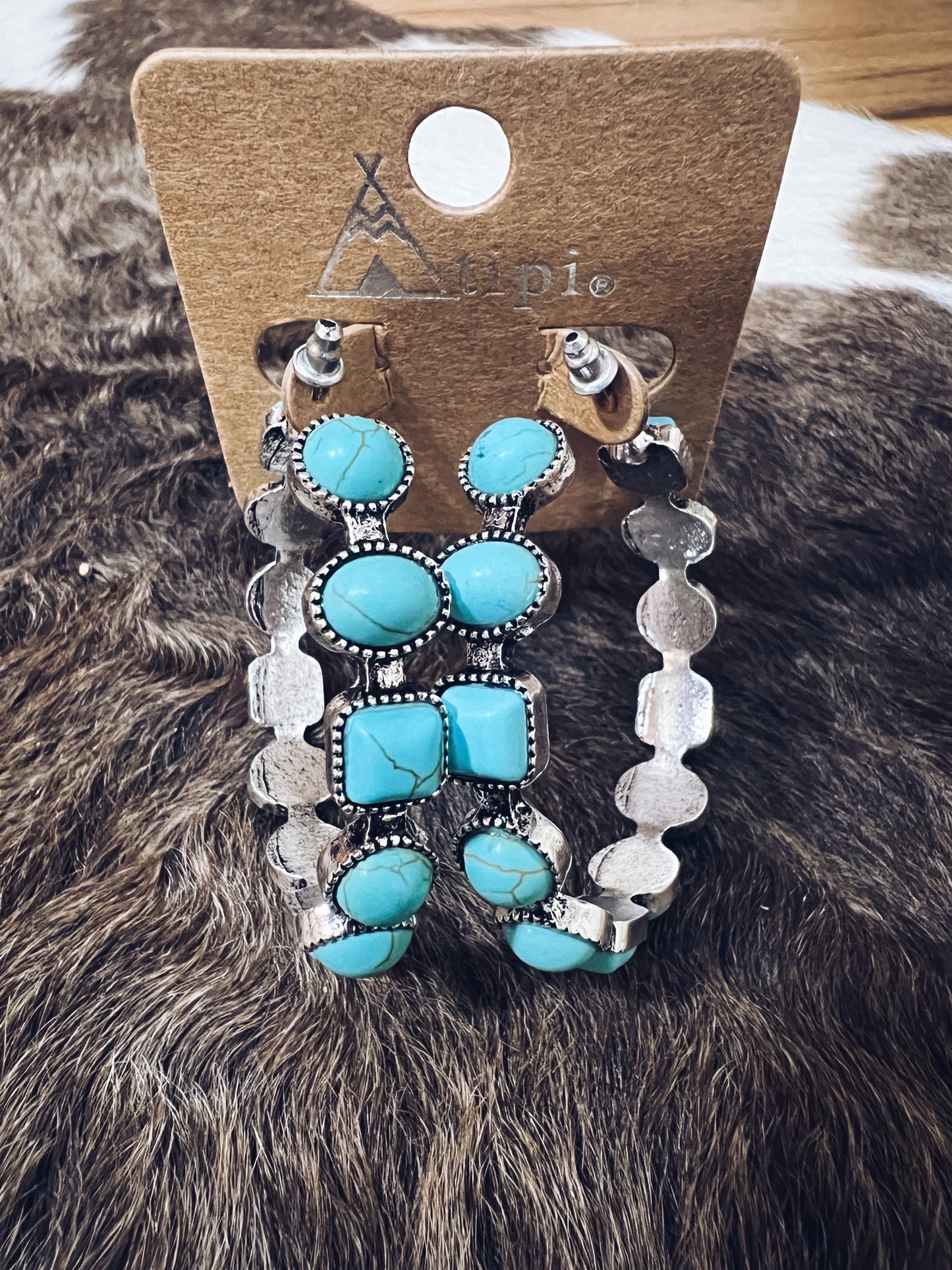 Hoop Earrings with Turquoise Stones