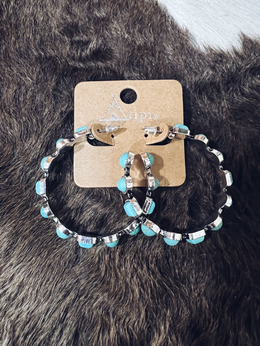 Hoop Earrings with Turquoise Stones