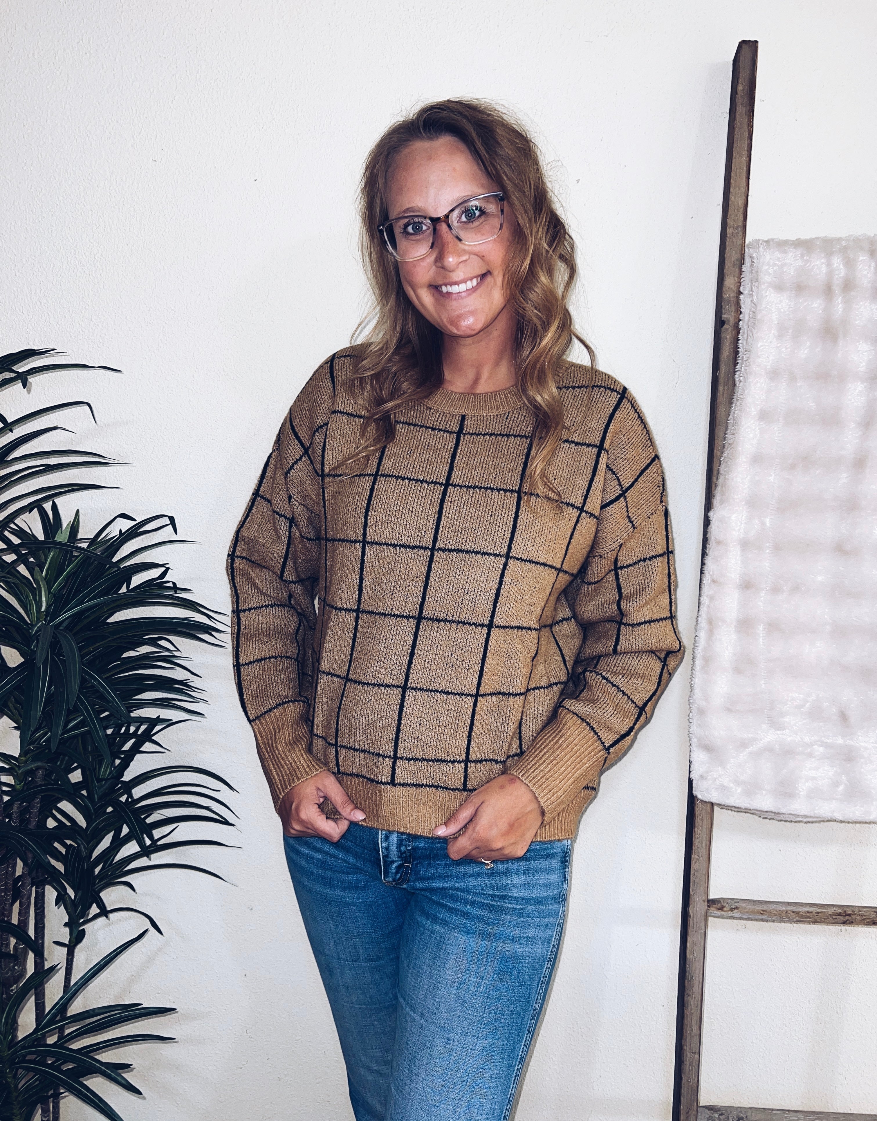 Lane Grid Print Sweater Tangled Pearl Boutique